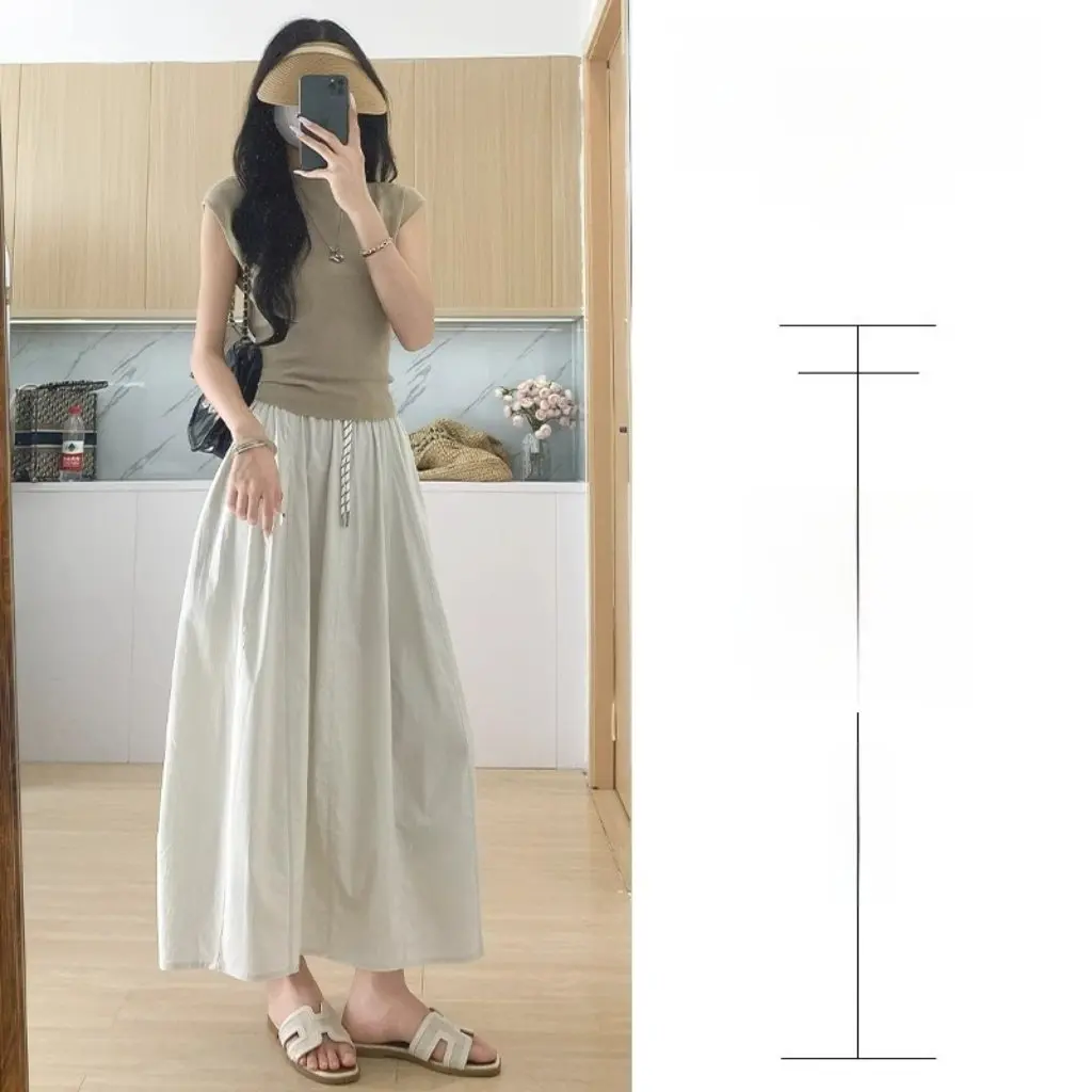

Gray Yamamoto High-Waisted A-Line Long Skirt for Women Summer Quick-Drying Ice Silk Half-Length Workwear Skirt