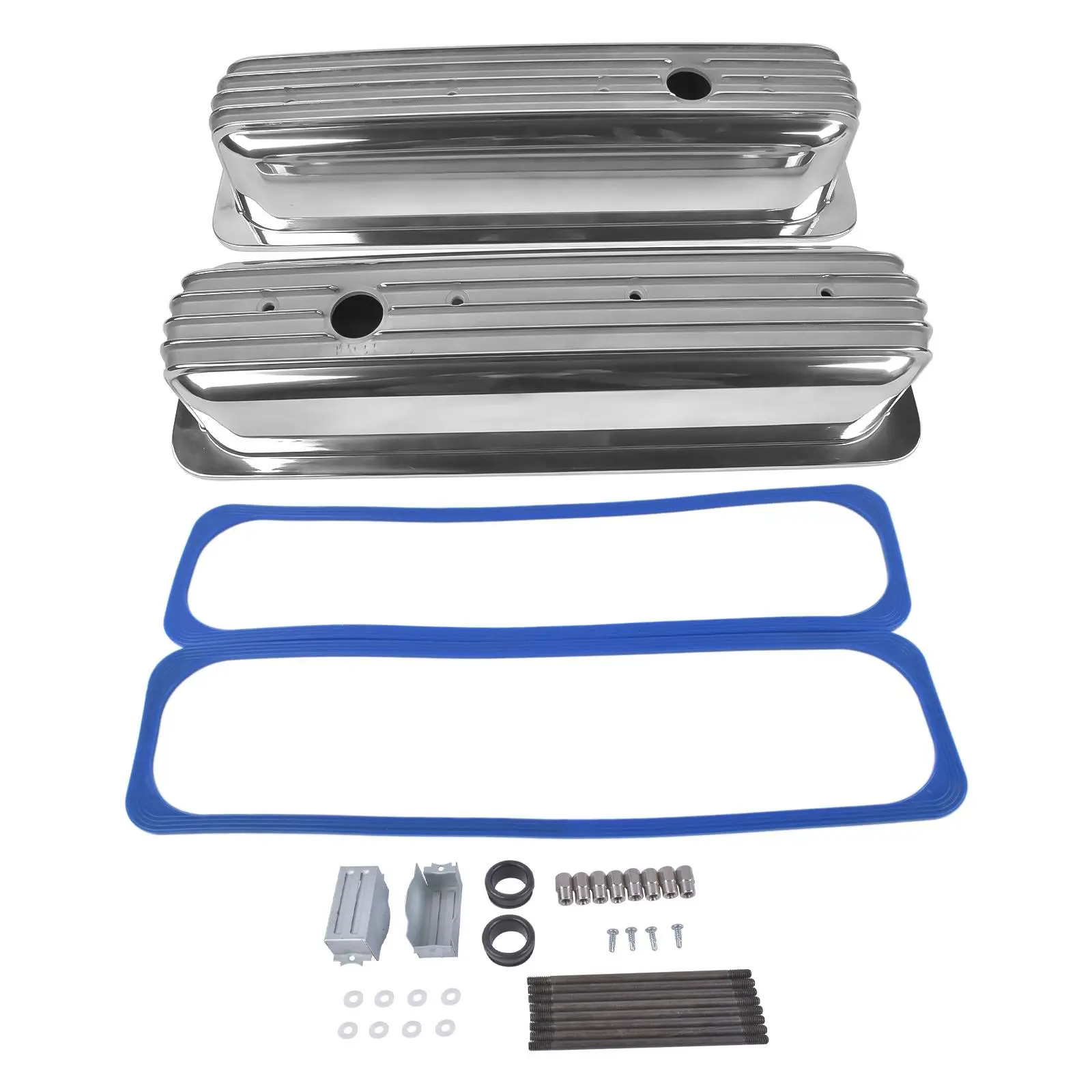 Pokrywy zaworów Vortec z wysokimi aluminiowymi żebrami AP02, polerowane, z centralnym śrubowaniem, czarne, do Chevy SBC 350 450 5.0L-5.7L