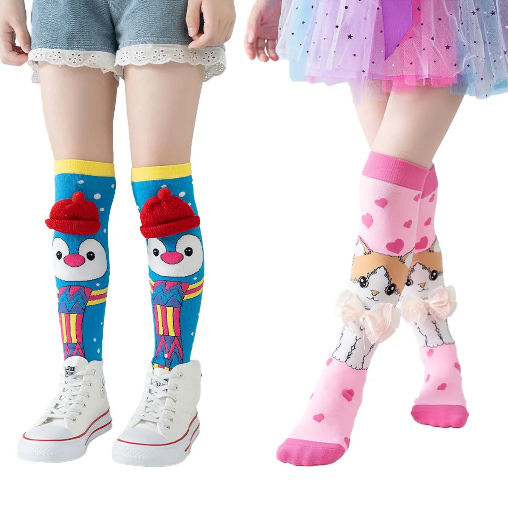 2 par/lote calcetines de dibujos animados 3D niños hasta la rodilla calcetines largos calentador de piernas bebé niño niña calzado medias ropa para niños