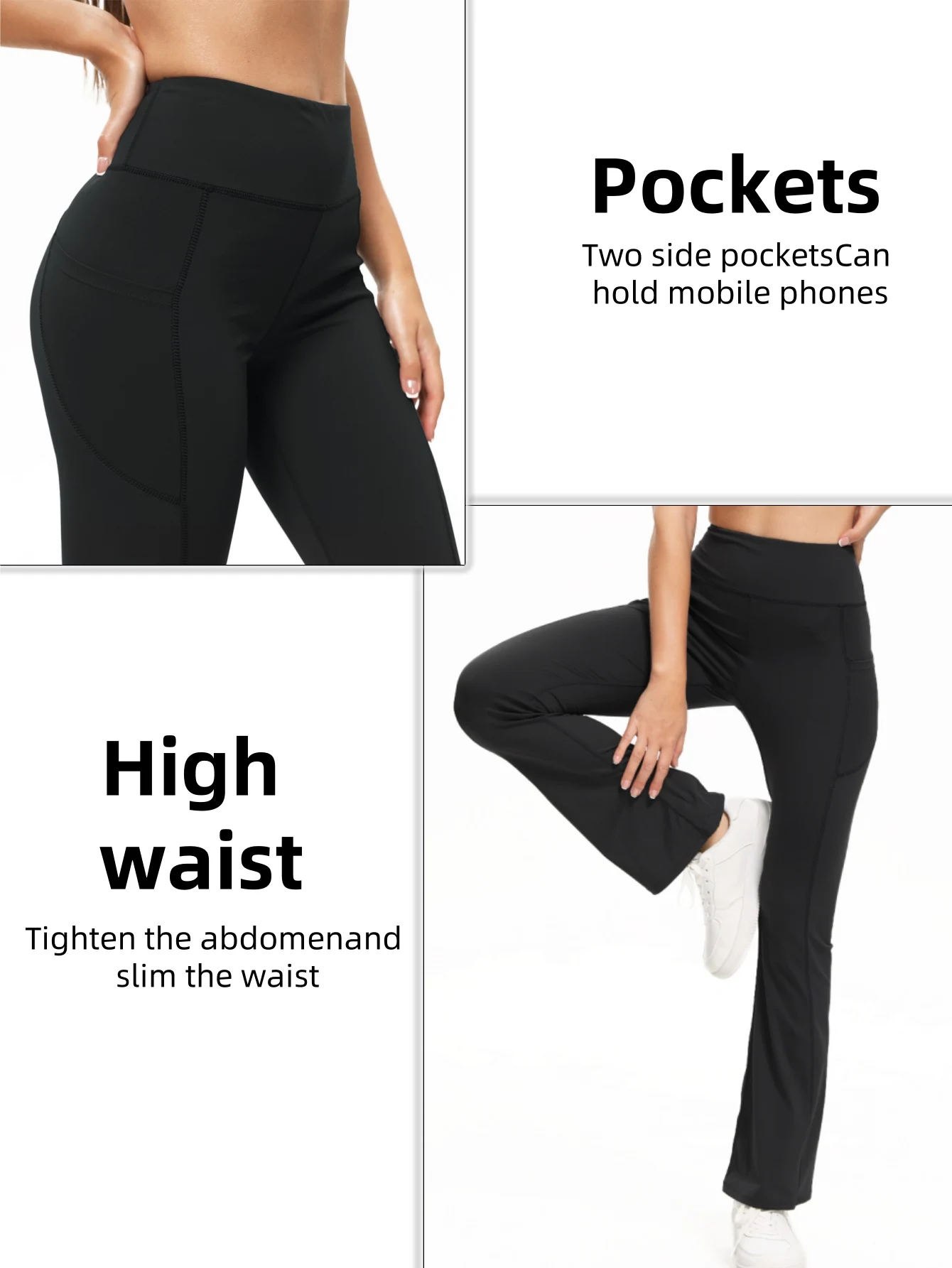 Flare Leggings with Side Pockets Soft Yoga Women's Pants High Waist Gym Slim Pants Fitness and Body Building Sportwear