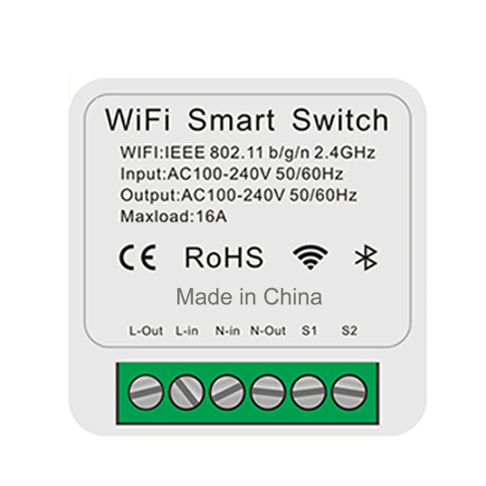 16A Mini Wifi Smart Switch Light Module 2 Way Off Breaker Wireless Remote Voice Timing SmartApp For Home Alexa