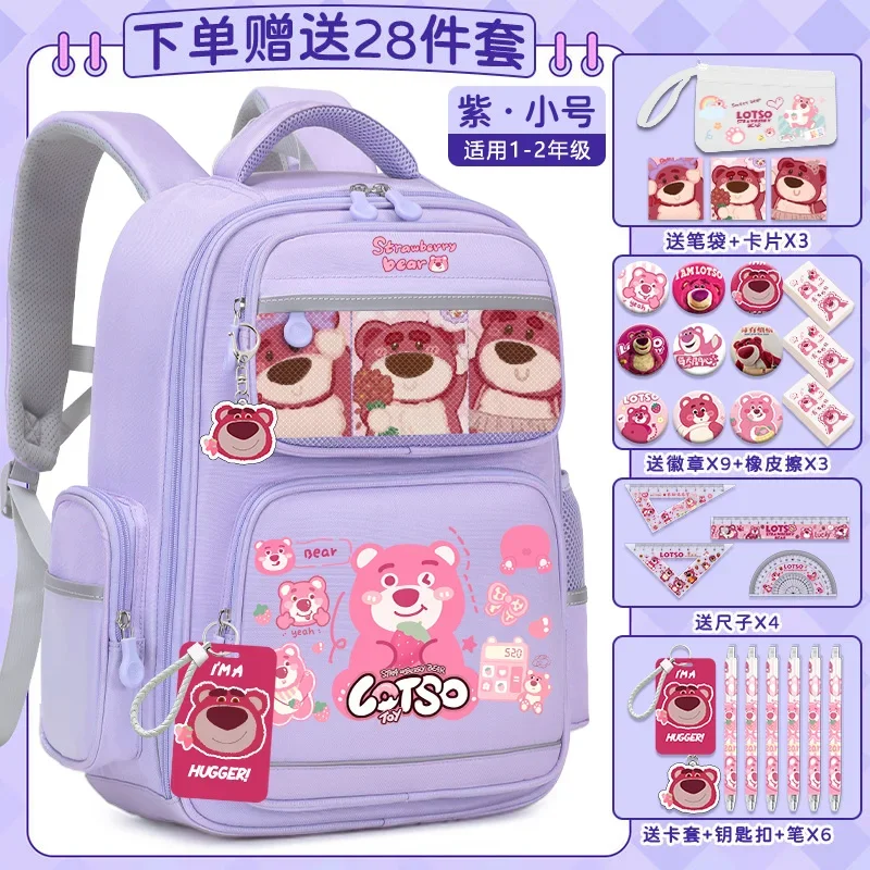 Disney-mochila escolar de oso de fresa para estudiantes, gran capacidad, bonita y ligera, impermeable, resistente a las manchas