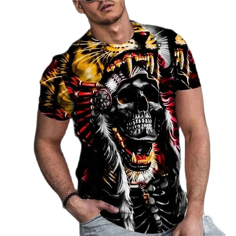 Vintage Horror 3d Skull Print Men\'s T-shirt Summer Classic Casual O Neck Short Sleeve Fashion Loose Oversized Tops Tee Shirt Men