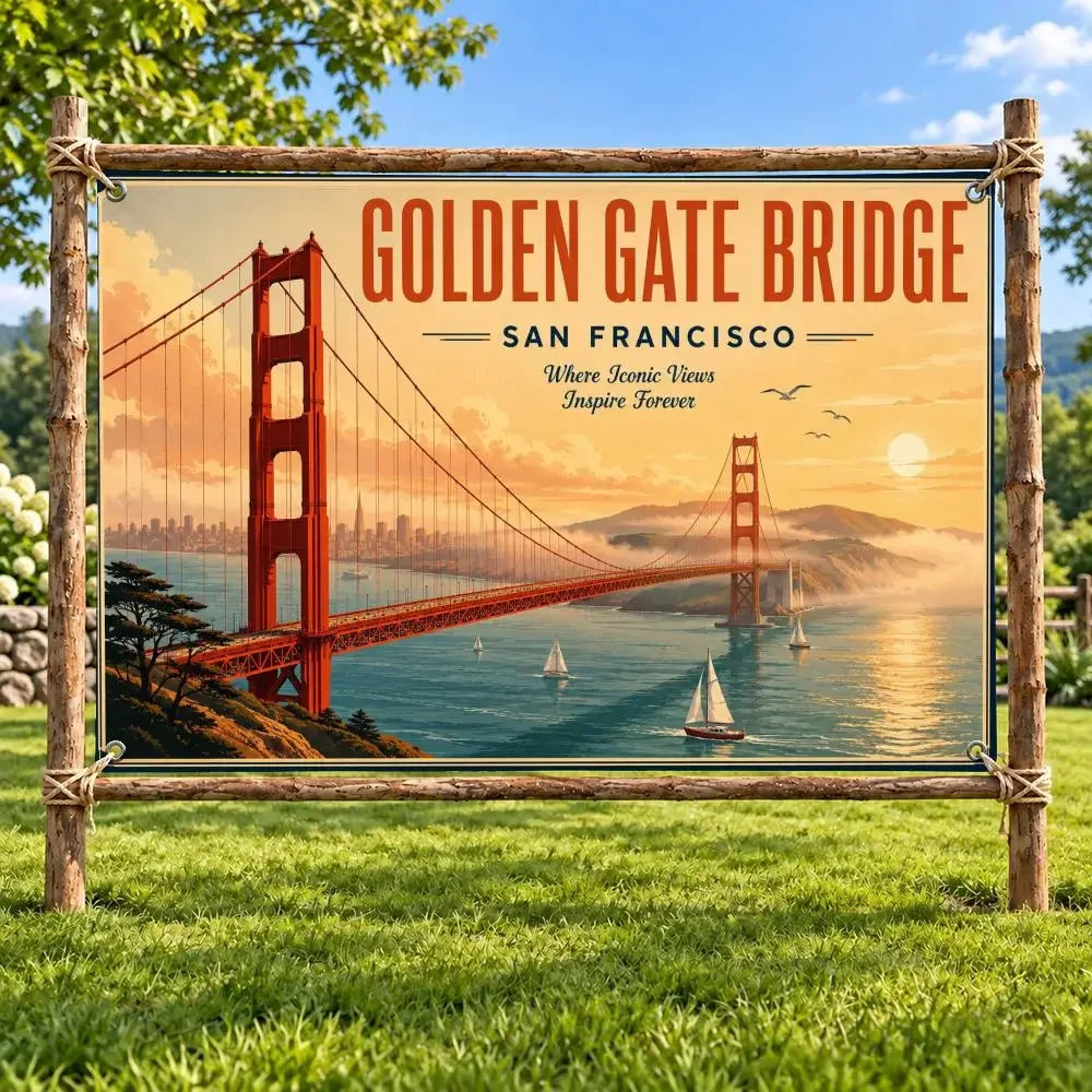 Golden Gate Bridge San Francisco Landmark Flags Wall Tapestry Polyester Wall Hanging for Bedroom Room Retro Pop Star Home Decor