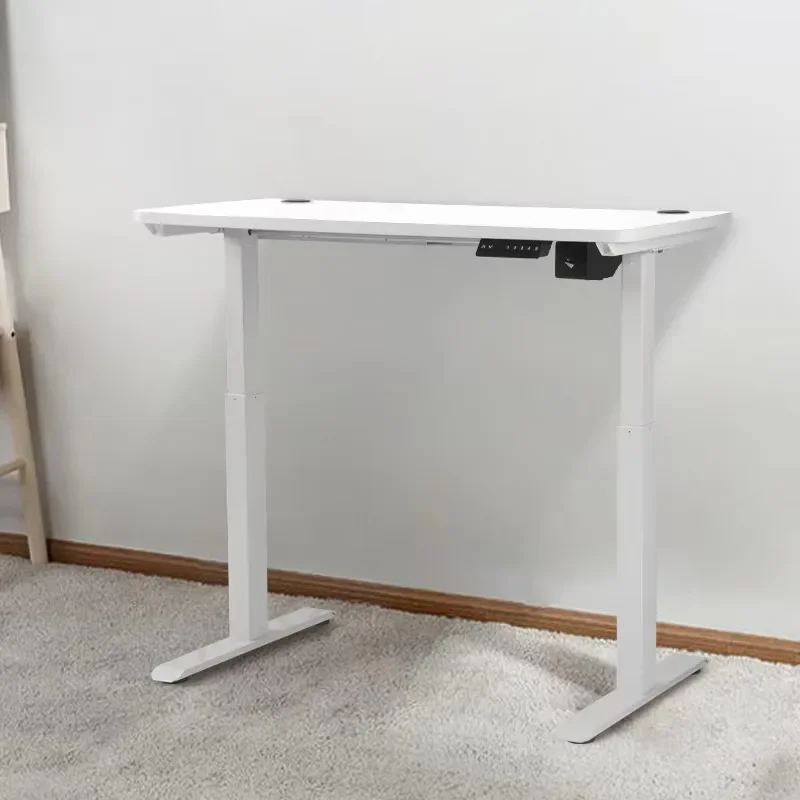 Electric Sit To Stand Office Adjustable Desk Height Wide White Color Work At Home Or Workstation Computer Study Table For Adult