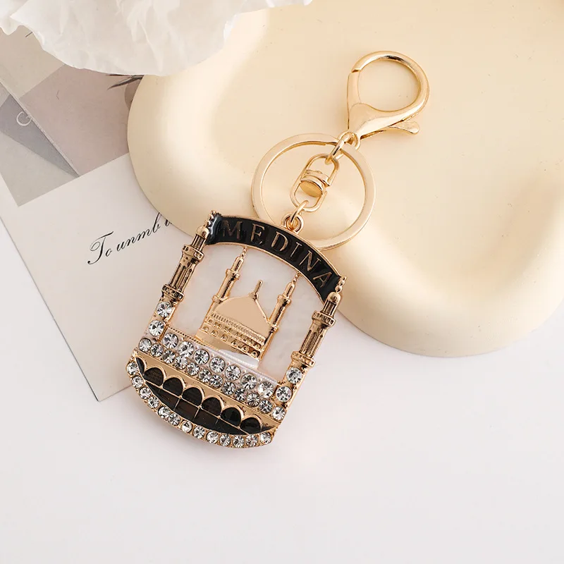 سلسلة المفاتيح العربية مسلمة مكا المنزل السماوي المفاتيح قلادة سيارة رائعة وشعبية لتقوم بها بنفسك سلسلة المفاتيح حجر الراين مطلية بالذهب
