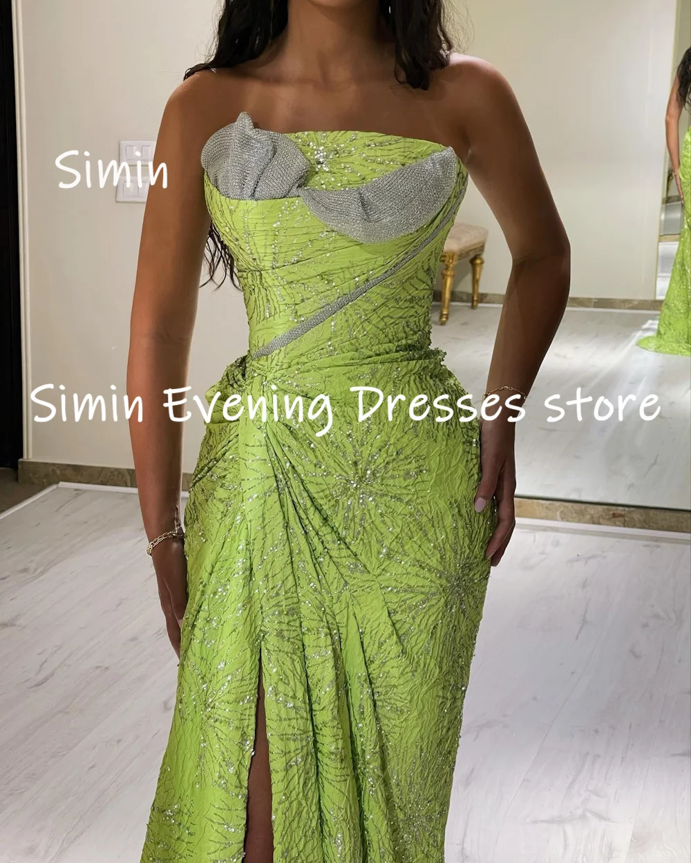 Simin Satin Mermaid Strapless Populer Ruffle Formal Prom Gown Floor-length Evening Elegant Party dresses for women 2023