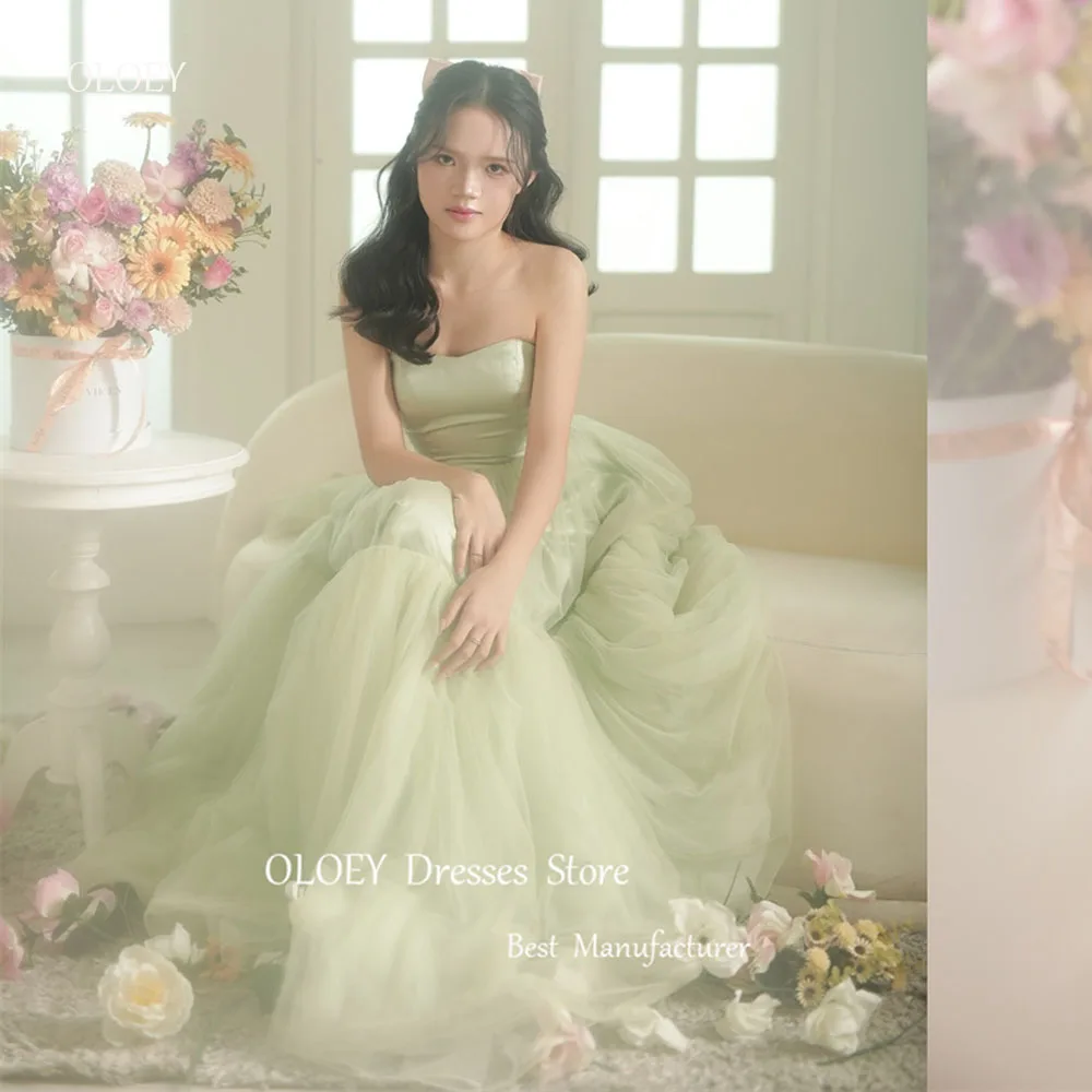 

OLOEY Fairy Sage Green Tulle Long Evening Dresses Korea Photoshoot Sweetheart Floor Length Corset Back Formal Party Dress