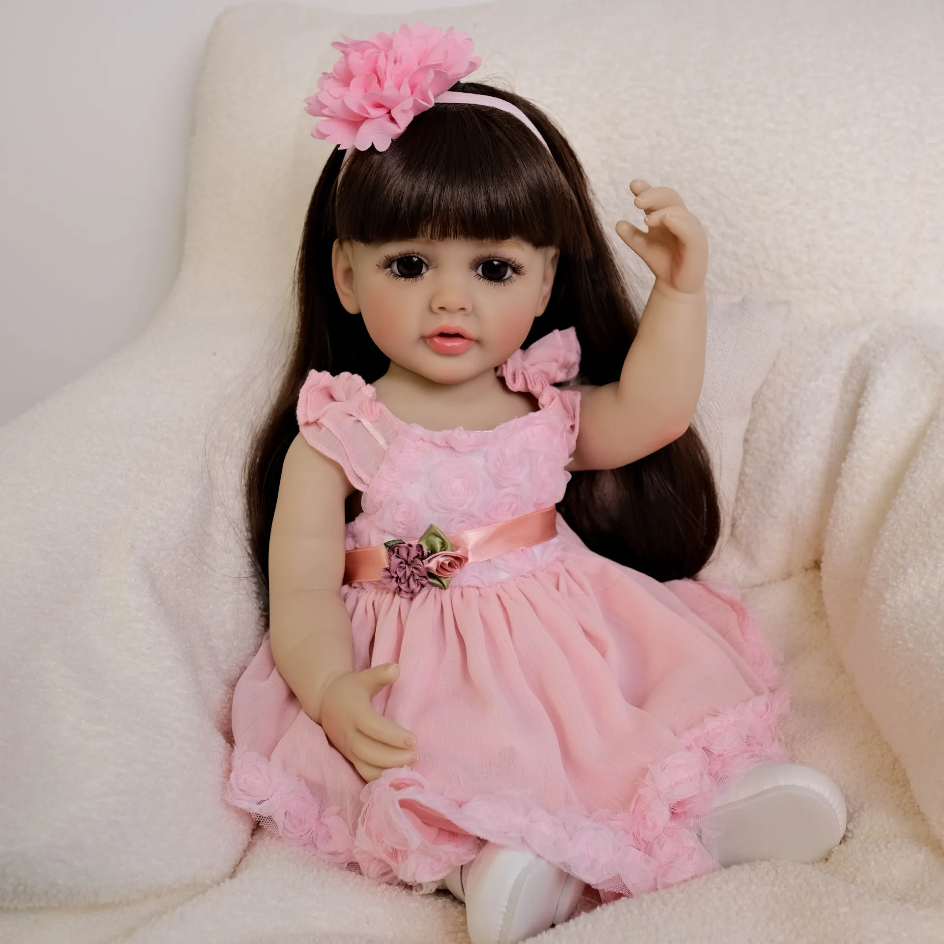 Cute 55 cm Long Hair Pink Girl Silicone Reborn Doll Child Kid Dress Up Game Toy Simulation Doll Children Birthday Christmas Gift