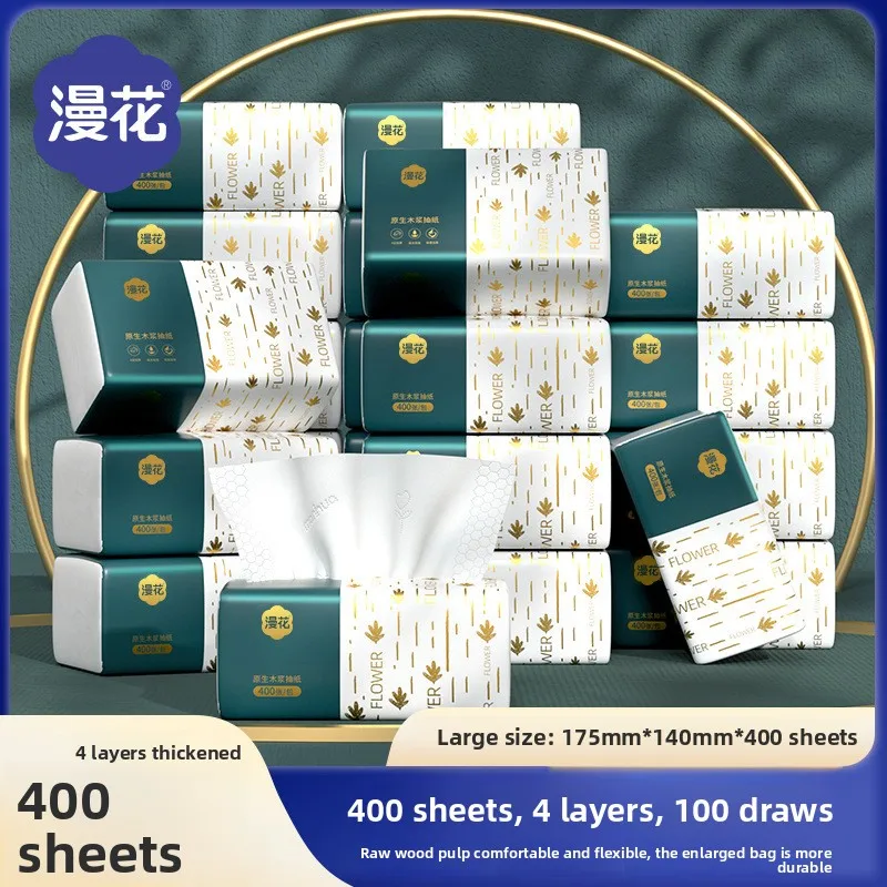 مناديل مانهوا الورقية، 400 ورقة/عبوة، 4 طبقات سميكة، 6-16 عبوة، ورق تواليت منزلي، مناديل خشبية، ورق مناديل قابل للسحب #2