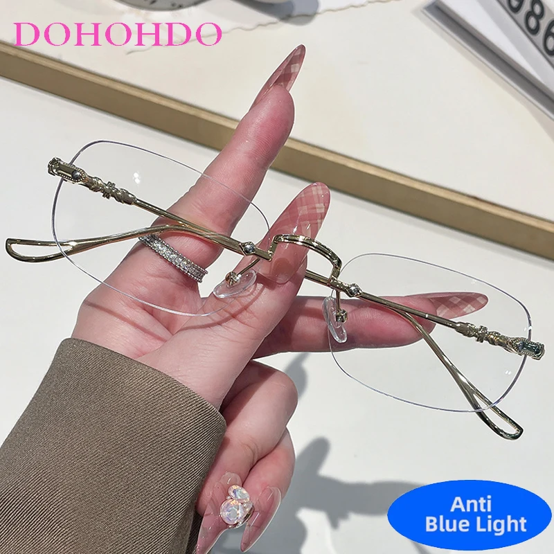 

Vintage Rimless Metal Square Optical Glasses For Men Women Fashion Trendy Luxury Computer Anti-Blue Light Protection Spectacle