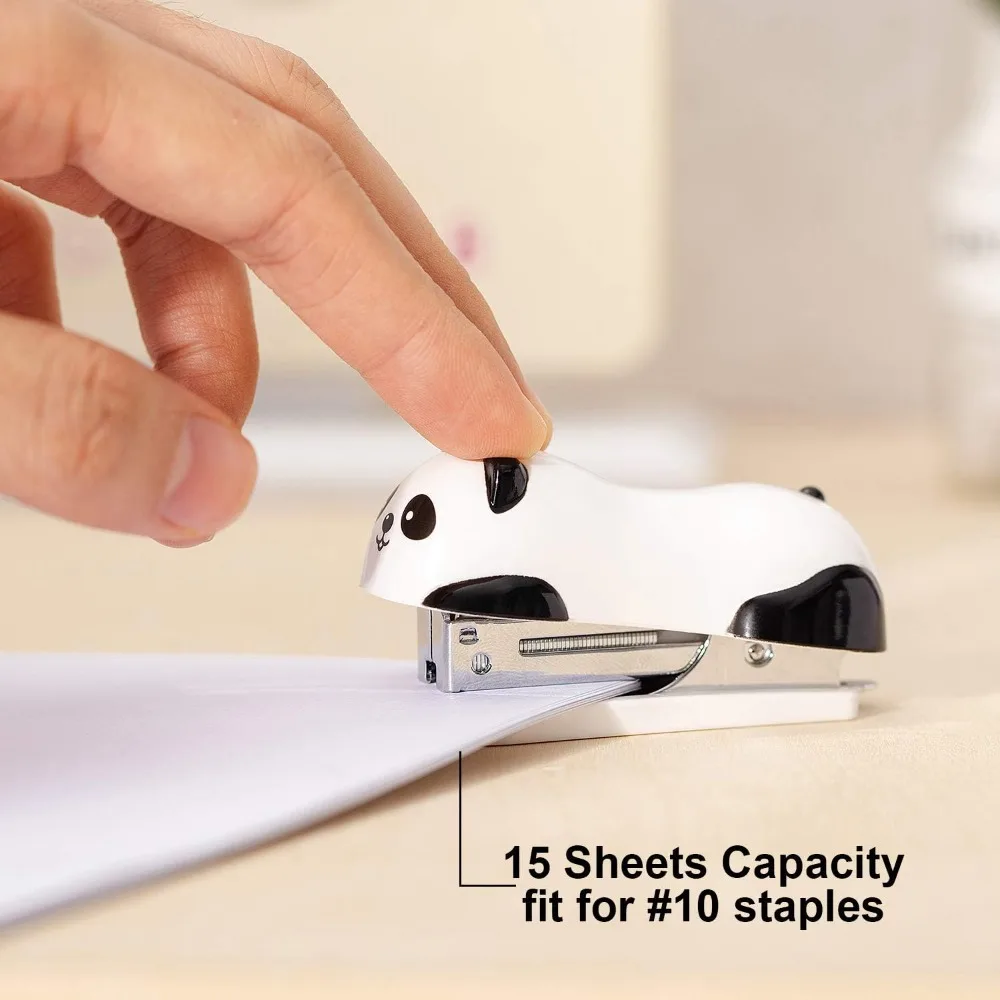 Mini Cute Panda Desktop Stapler, Office Stapler, 12 Sheet Capacity, Includes Built-in Staple Remover & 1000PCS No.10 Staples
