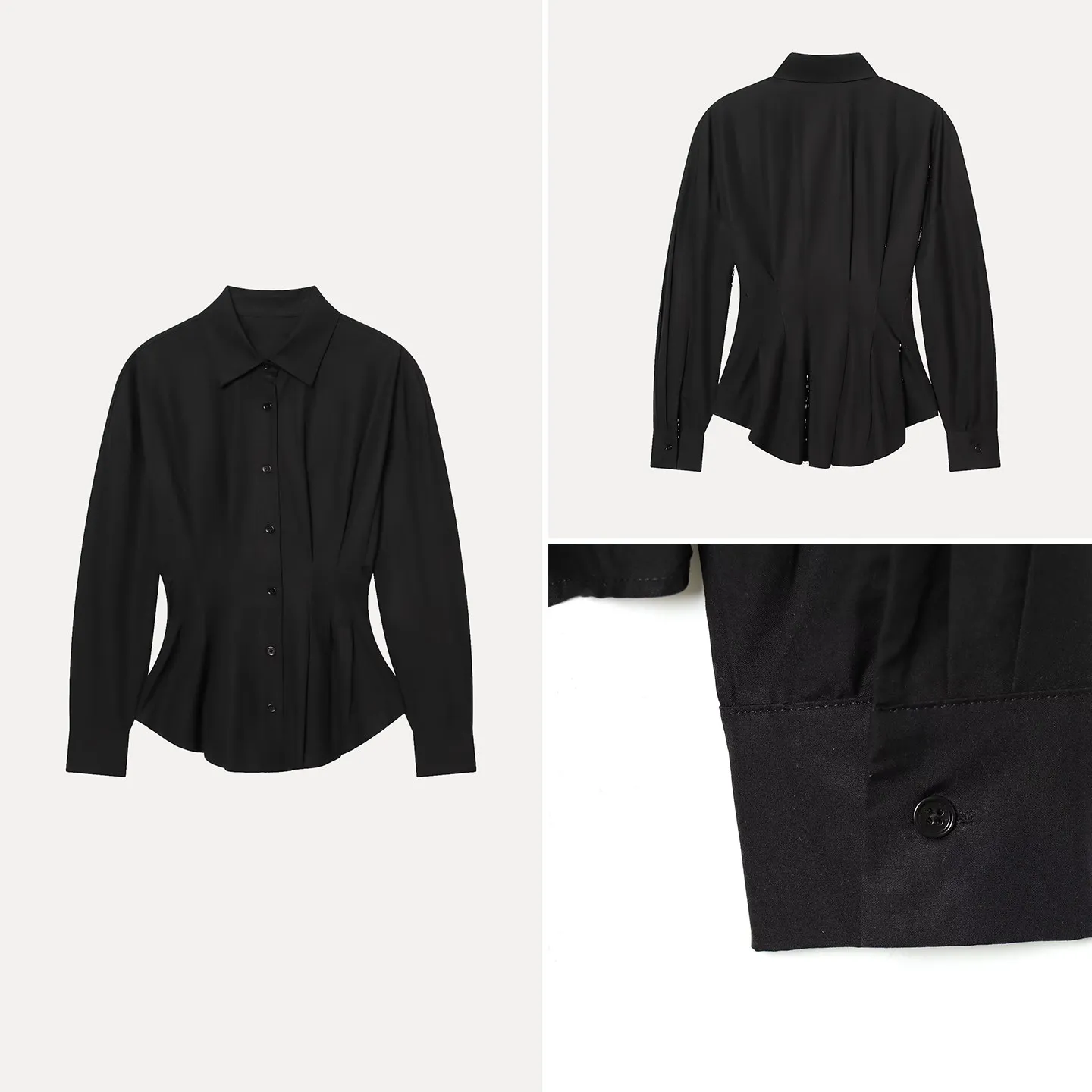 

Ele Women's irt Spring 2026 Turn-down Collar Gathered Open Front Design Casual Faion European Sle Long Sve