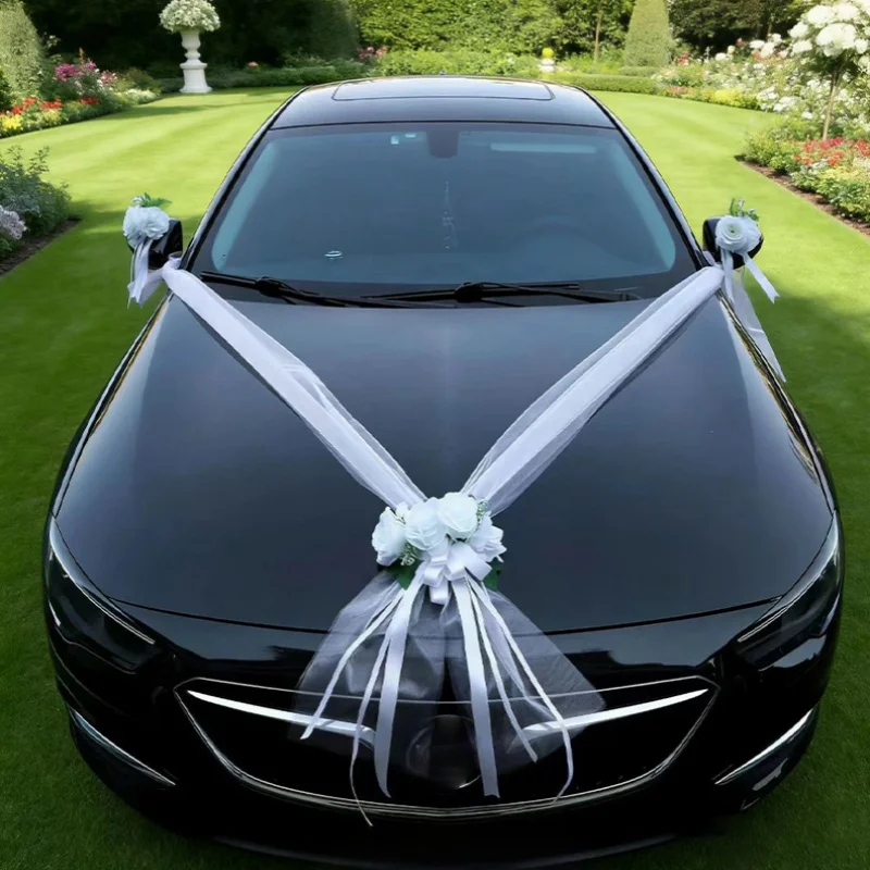 White Wedding Car Decoration Artificial Rose Flowers Bridal Car Decor Set for Wedding Party Easy Install with No Paint Damage