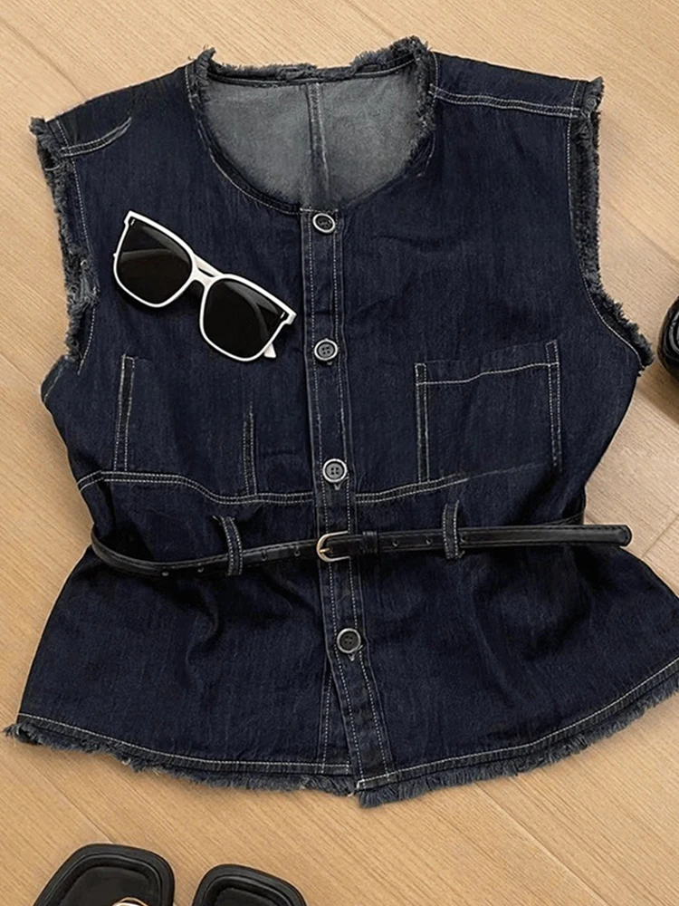 Sommer Neue Denim irt frauen Lose Svel Reine Farbe Weste Design Sinn Kleine Top Koreanische Sle Gerade Rohr Taste