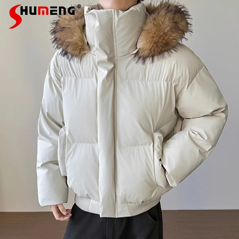 

Fashion Detachable Faux Fur Collar Cotton Jackets Men Women 2025 Winter New Thickened Coats High-End Versatile Trend Chic Parkas