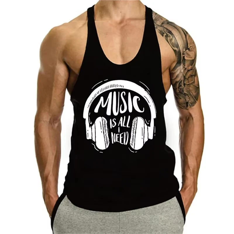 

Music Fitness Casual Men's Tank Top Simple Trend 3D Print Quick Dry Loose Gym Sleeveless T-shirt Summer Fashion Sport Funny Vest