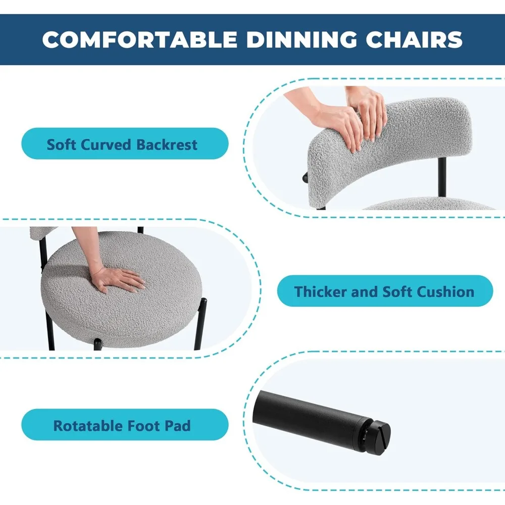 Boucle-Sillas de comedor modernas de mediados de siglo, Juego de 2 sillas de comedor de cocina con patas de Metal y tapizado redondo