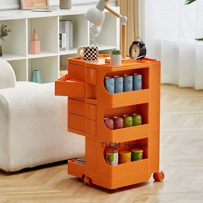 Trolley Shelf Bedside Cosmetic Storage Cabinet Wind Movable Rotating Multi-functional Storage Rack Organizer Box