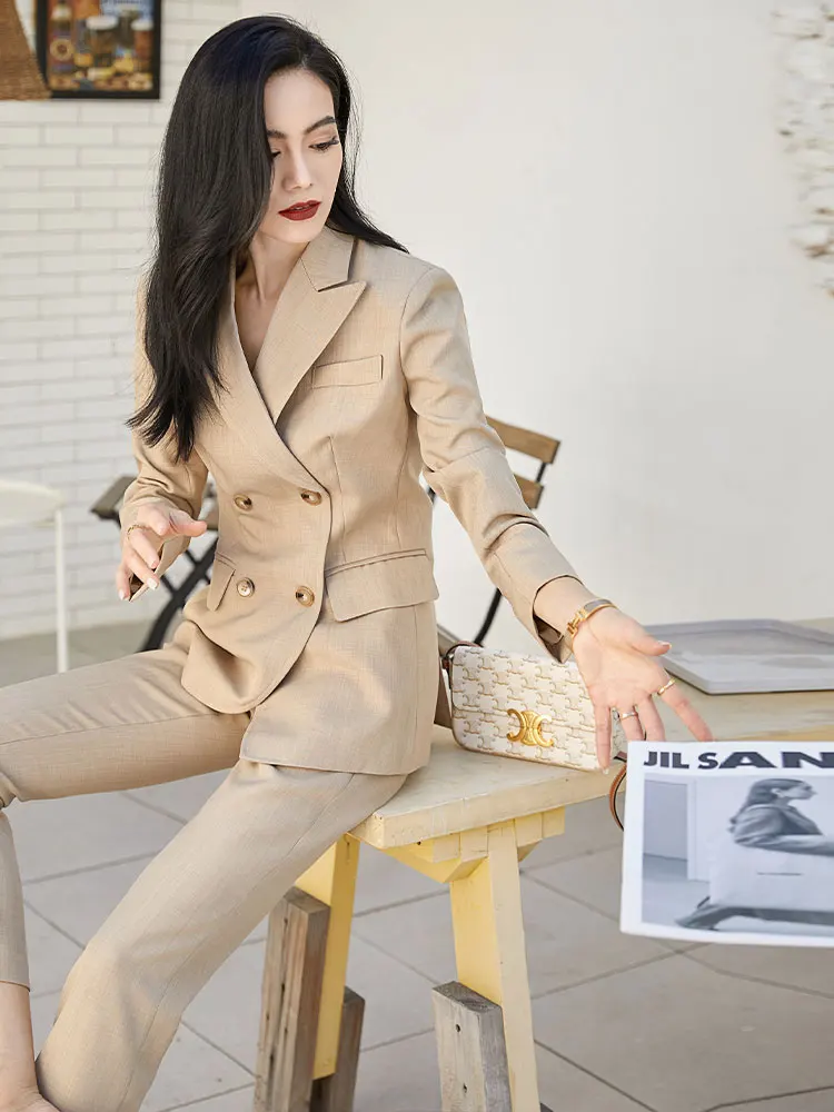 

Khaki Profional Busin Suit for Women's Career Interview National Exnation Recruient Faionable Workwear Set
