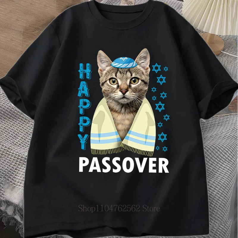 Passover Cat Print T-shirts Summer Fashion Funny Casual Tops for Men Streetwear Oversize Women O-Neck Short Sleeve Tops T-shirts