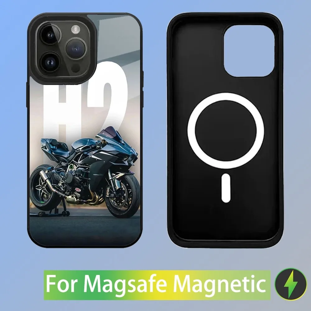 Motorfietsen N-Ninja H2R telefoonhoesje voor iPhone 16,15,14,13,12,11,Plus,Pro,Max Mini K-KawasakiE Magsafe magnetisch draadloos opladen