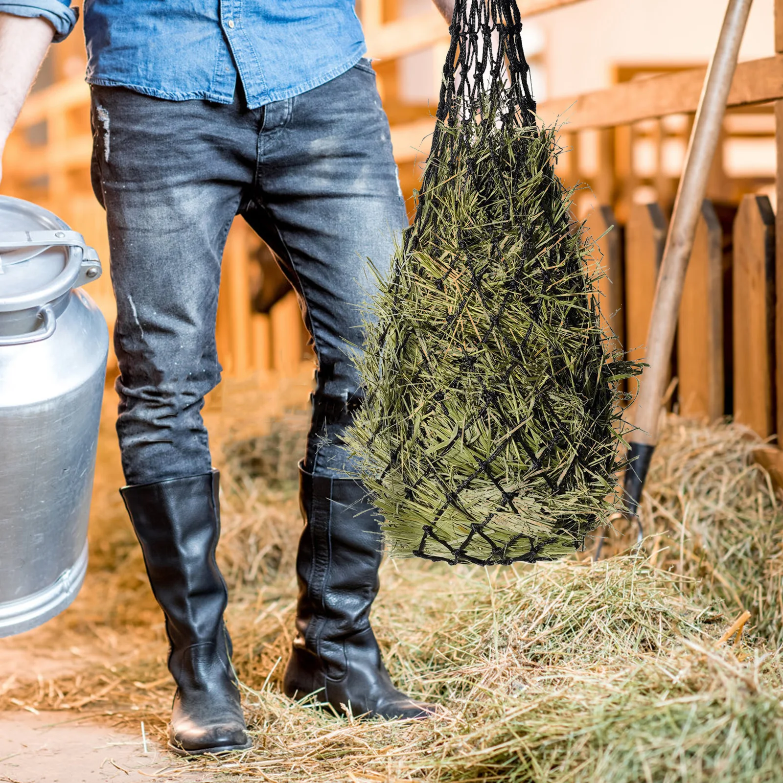 أكياس القش المغذية البطيئة خنازير غينيا الماعز الكلاب الحيوانات الصغيرة النايلون الكريات السوداء تغذية صافي قفص السلطانية