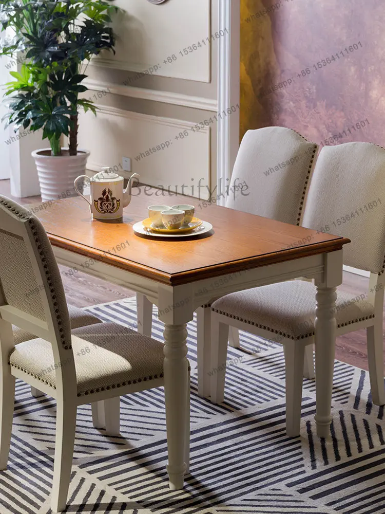 American light luxury large and small apartment Mediterranean solid wood dining table