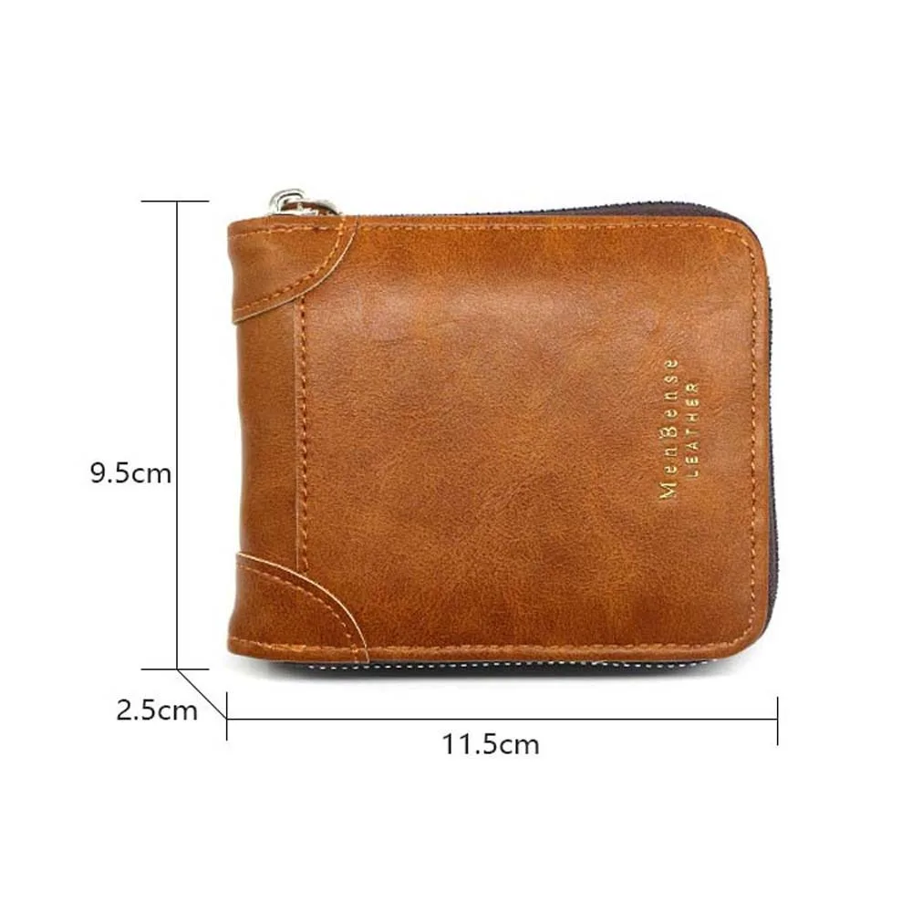 Retro Multi Function Men Short Wallet Zipper Coin Purse PU Leather Men Card Holder Portable Large Capacity Men Coin Purses Men