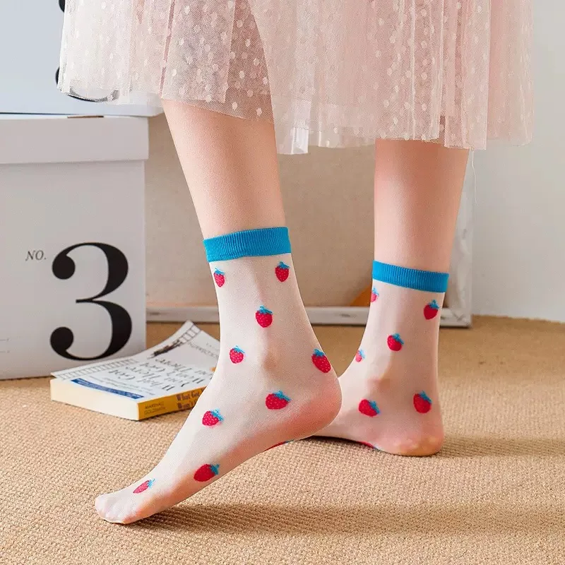 Damen Sommer Ultra-Dünne Transparente Liebeskristall Kawaii Socken Mädchen Atmungsaktive Koreanische Süße Eisseide Stil Durchsichtige Bestickte Socken – Detail 4