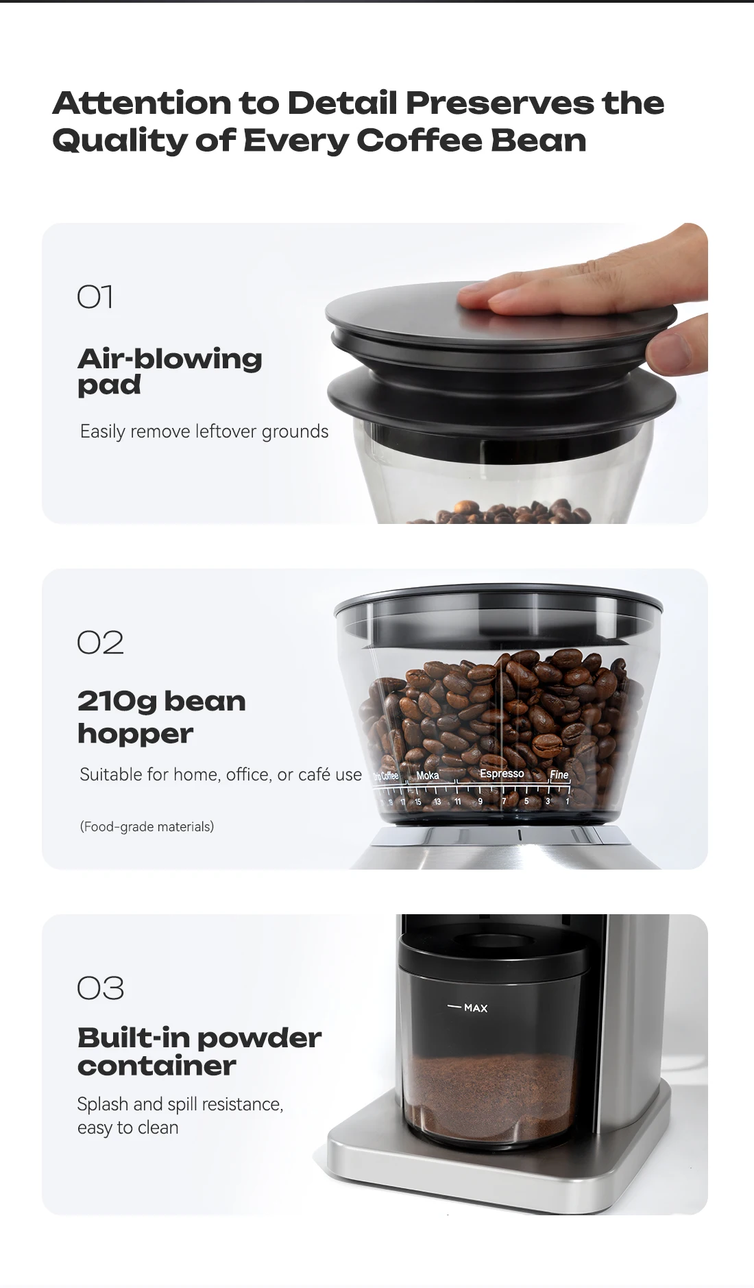 HiBREW G3 Plus 48mm Konische Mahlscheiben Elektrische Kaffeemühle Kompakte Tragbare Kaffeebohnenmühle für Espresso und Türkischen Kaffee – Detail 37