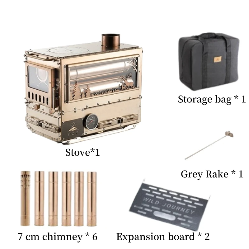 Brazier Wood Heater  Stainless Steel Tent  Stove Outdoor Camping Furance with Chimney Drawer Oven Burner Camping Firewood Stove