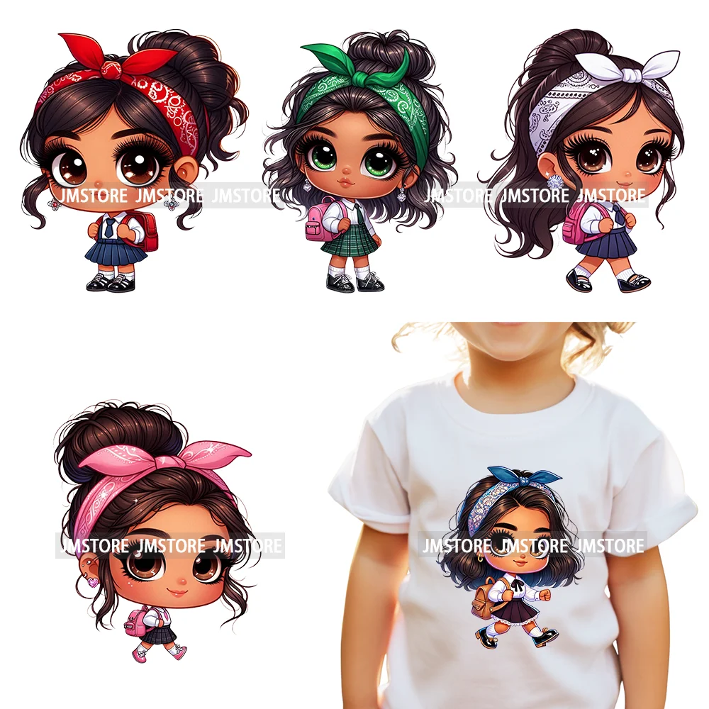 Cute Back To School Latina Baby Princess Chicana Hispanic Girls Designs DTF Iron On Transfer Stickers Ready To Press For Hoodies