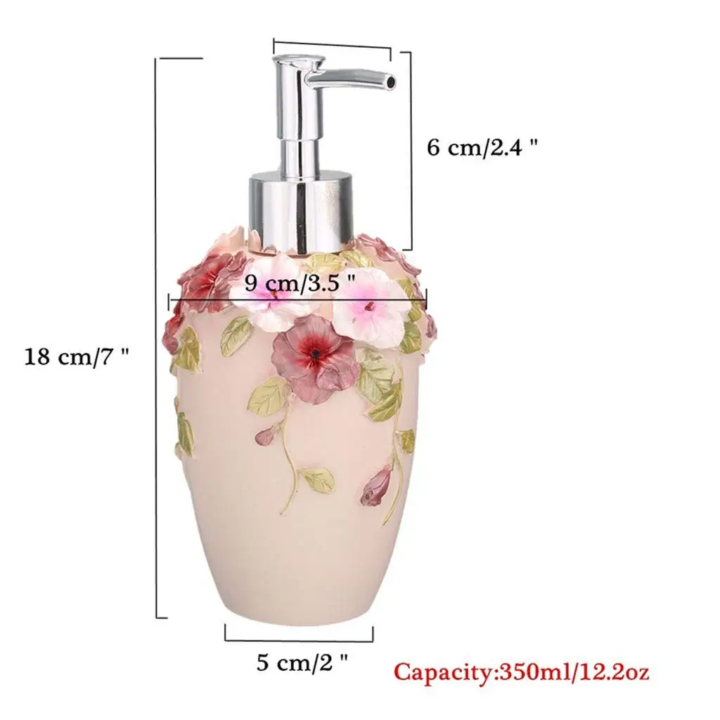 Soap Dispenser Refillable 3D Pump Flower Garden Soap Dispenser Resin Bottle Disinfectant Classic Design for Kitchen Bathroom