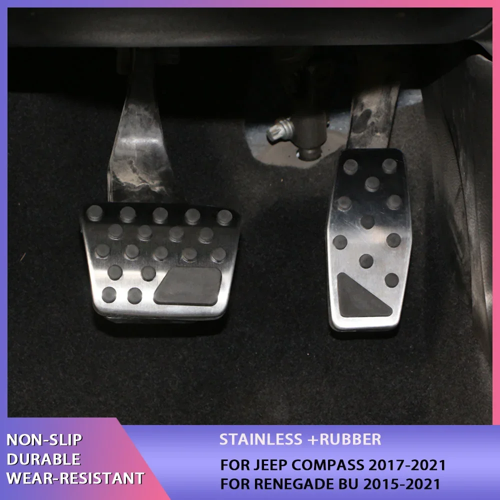 AT Car Pedals for Jeep Compass 2017-2021 Renegade BU 2015-2021 Accelerator Brake Pedal Footrest Pedals Cover Pads Accessories