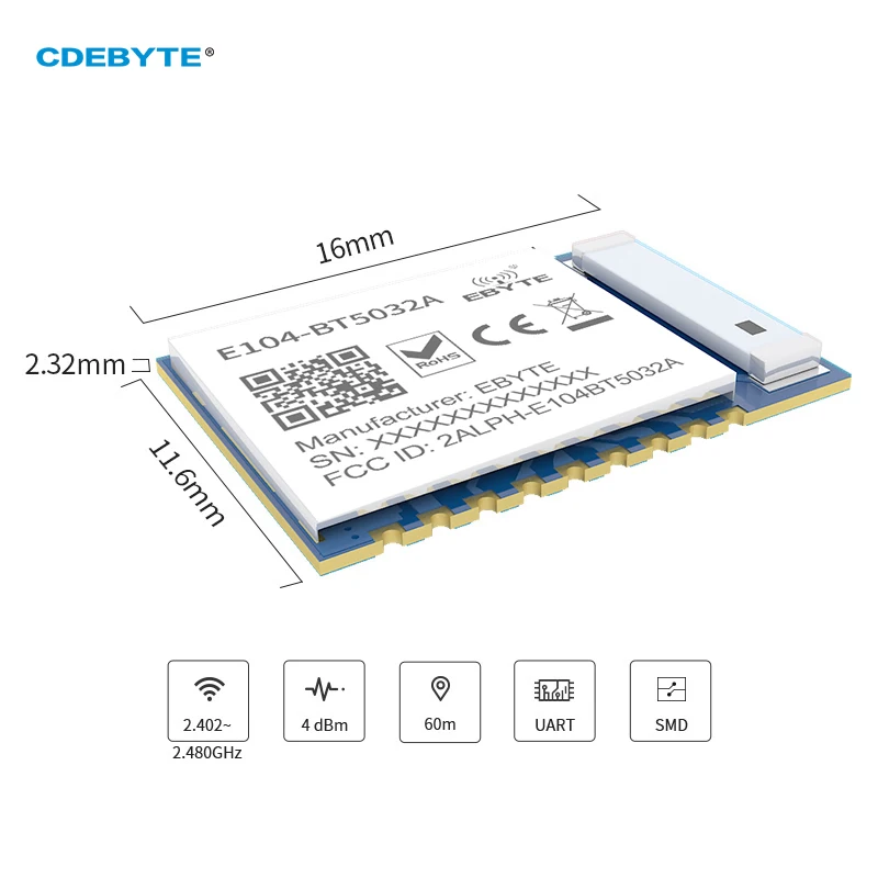 DIY Bluetooth Module nRF52832 BLE5.0 Serial to BLE CDEBYTE E104-BT5032A SMD Ceramic Antenna 4dBm Wireless Transceiver IoT