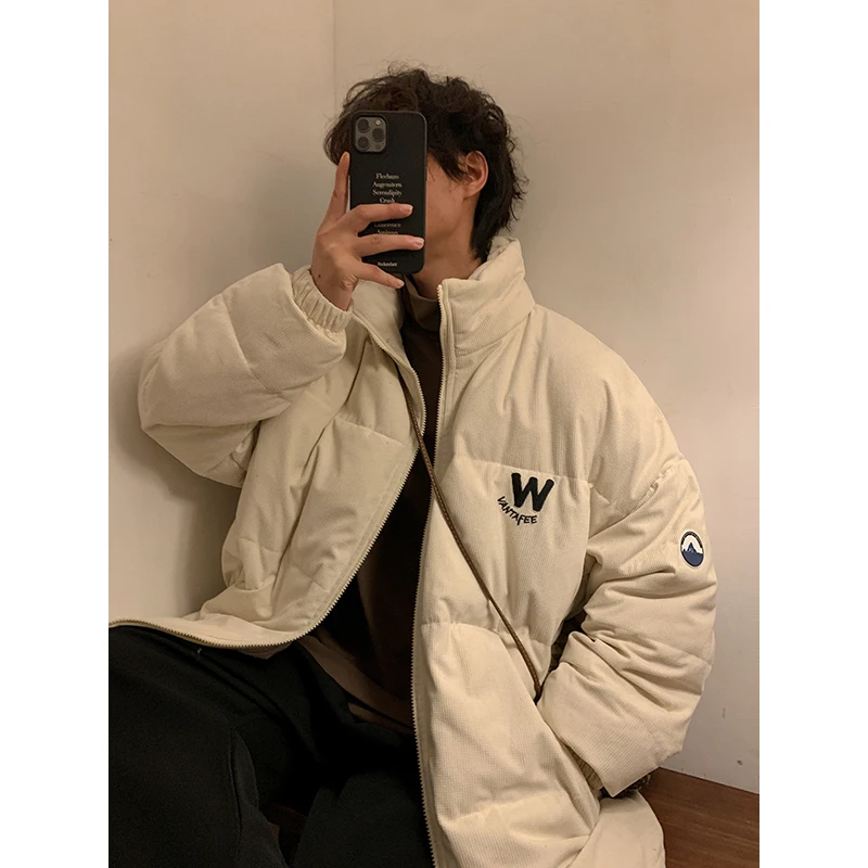 

Мужская утепленная куртка из вельвета с воротником-стойкой, свободного кроя, в американском ретро-стиле, для повседневной носки