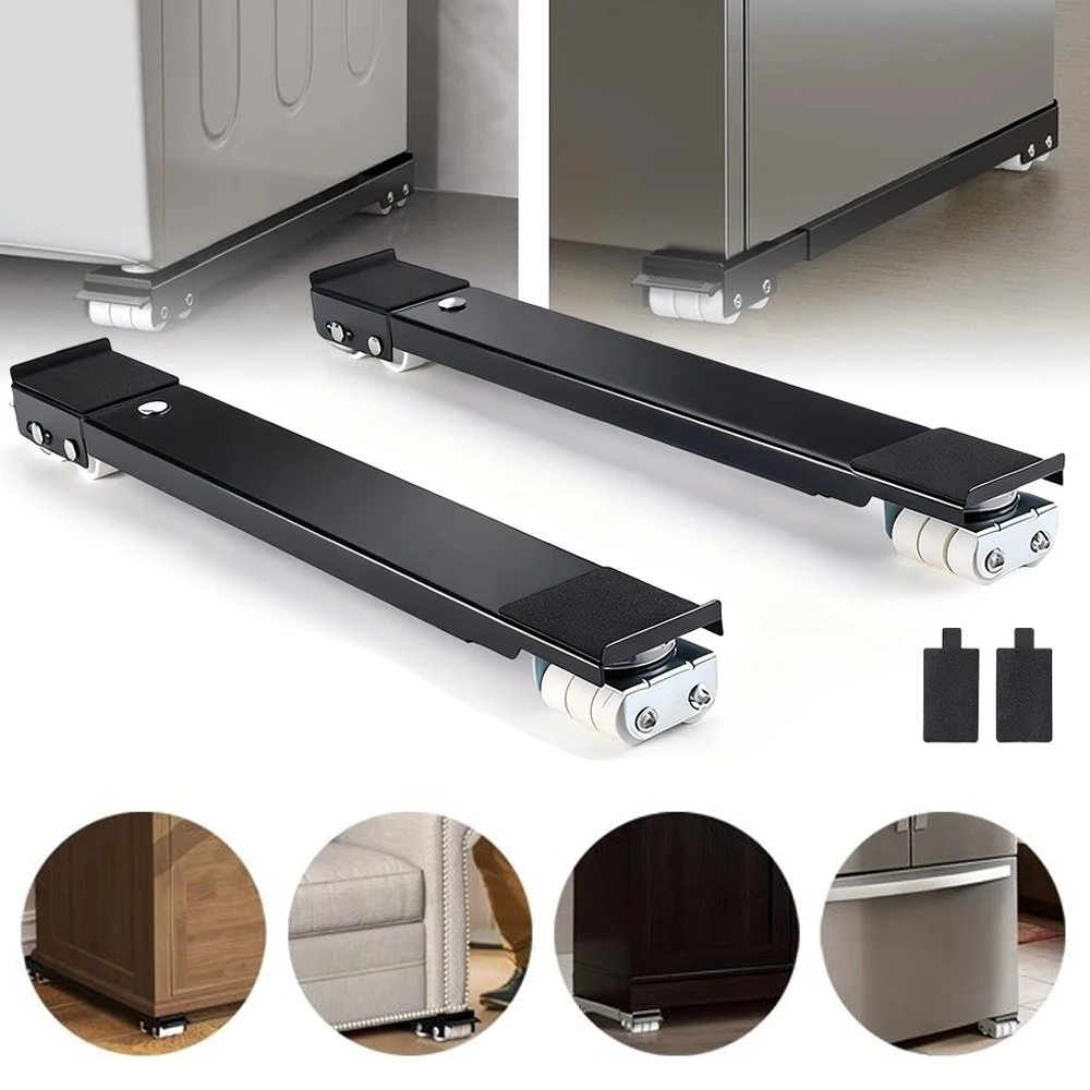 Base mobile réglable à 2 rails, capacité de charge de 300 kg, support à roulettes pour machine à laver, sèche-linge, réfrigérateur, 43-70 cm