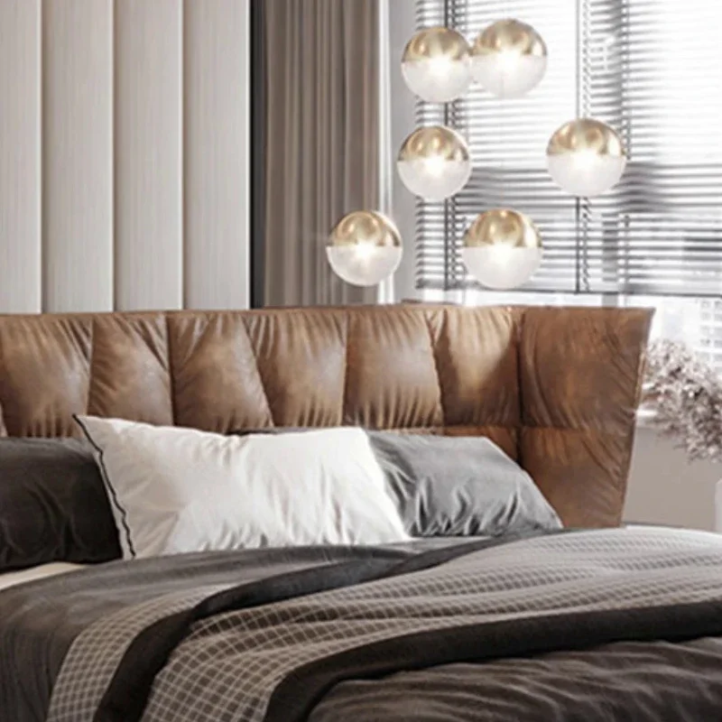 

Genuine Leather Bed Light Luxury High-End Soft Bag Master Bedroom Double Bed Bed Home Marriage Bed Leather Bed