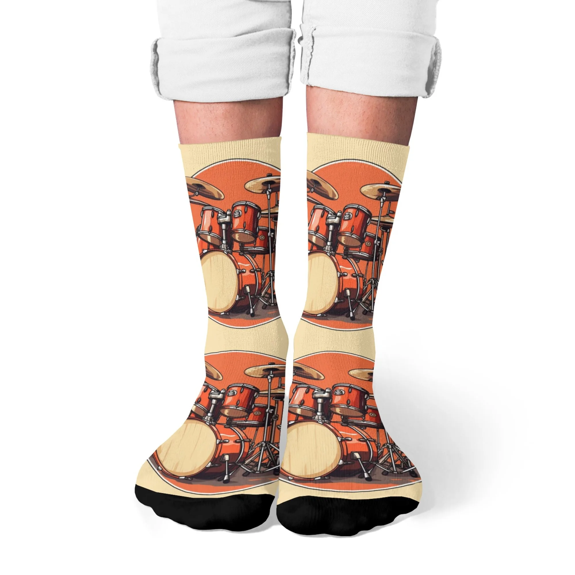 

Funny Music Lover Men Socks Drum Pattern Casual & Performance Footwear for Drummers Musicians Concerts Novelty Gift Idea