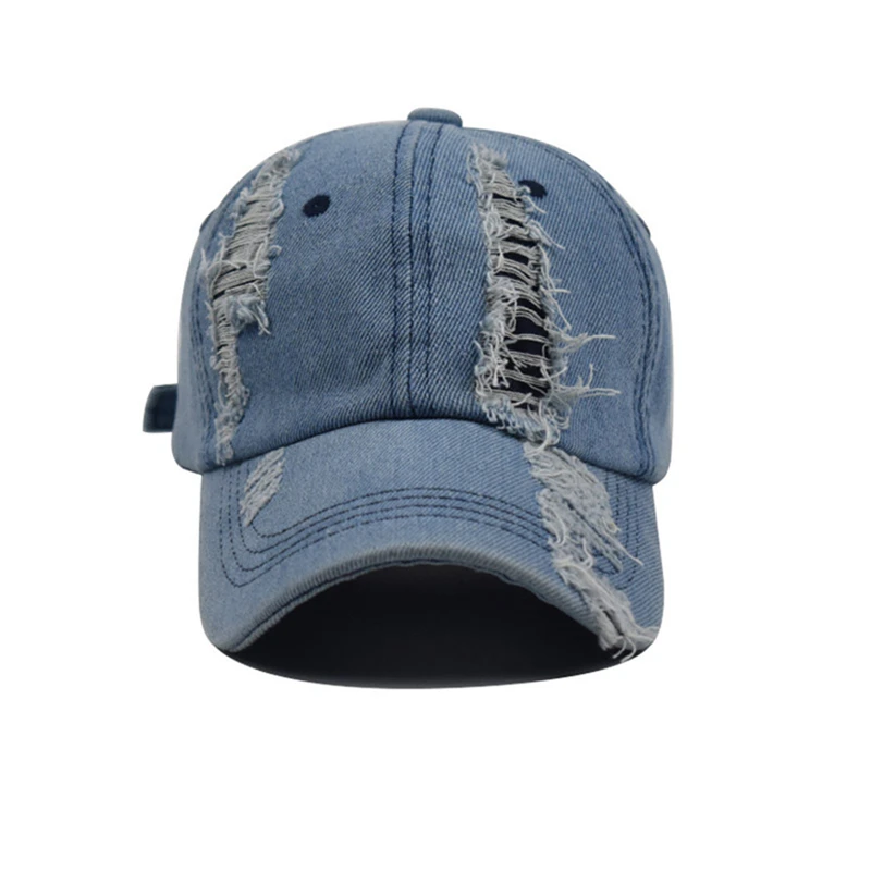 

One Size Men's And Women's Holed Caps Fashion Washed Cotton Holed Denim Baseball Caps Simple Hats