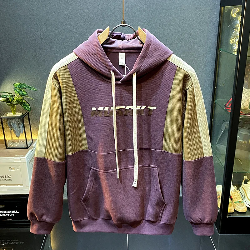 

Sports splicing contrasting hooded sweatshirt for men, 2024 autumn and winter new jacket, high-end and casual trendy brand top