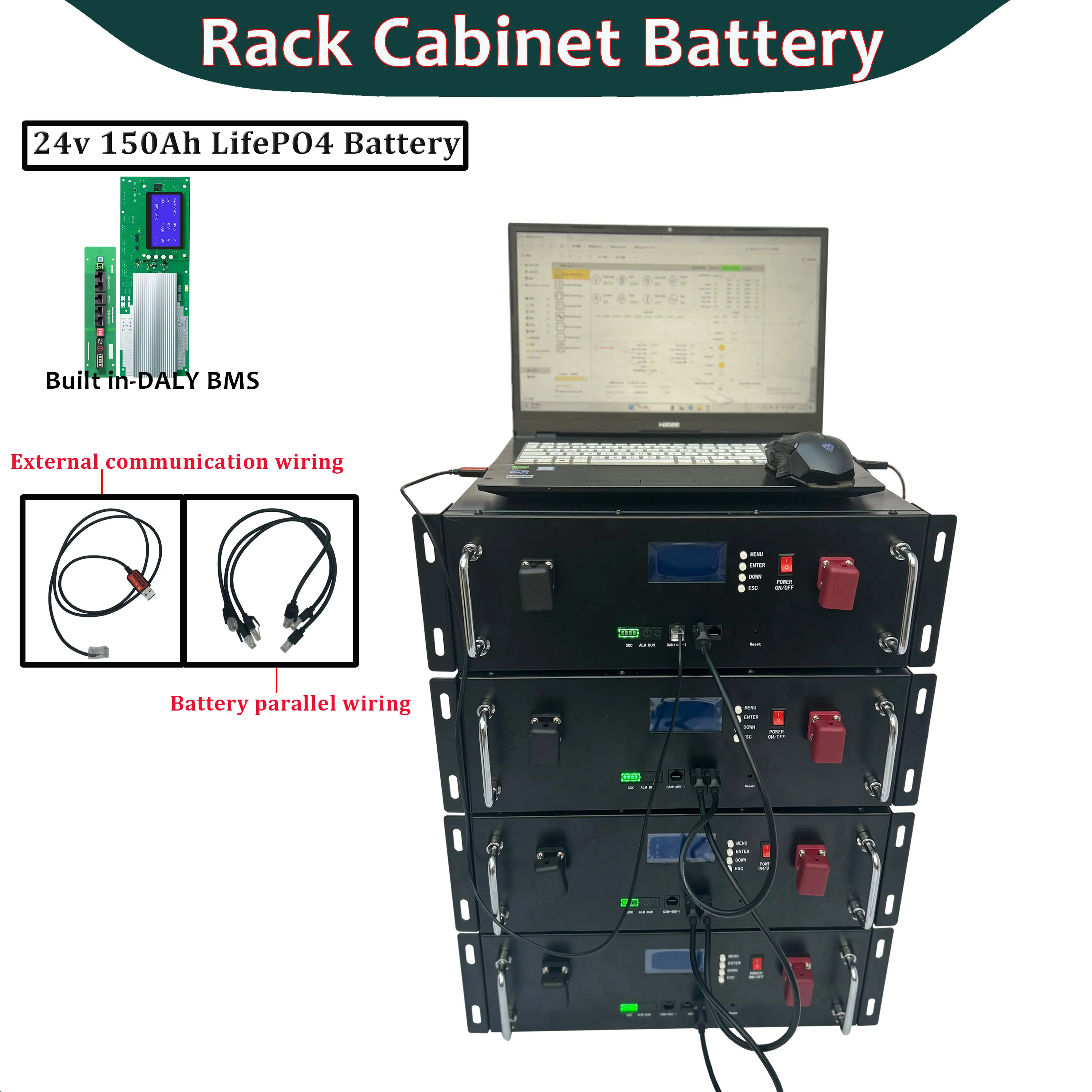 

24v 150Ah Rack Cabinet Battery LifePO4 Battery Pack Built in 100A DALY BMS For Home Storage Solar Storage Engery System