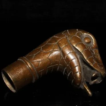 Collection, pure copper zodiac snake head crutch head is 8 cm long, 6 cm wide and 4 cm thick