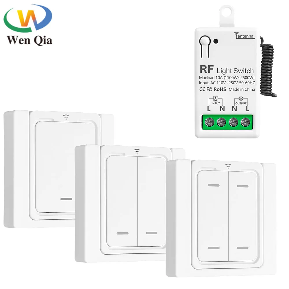 Wenqia RF 433mhz 110v 220v 240v Light Switch 1/2/4/6 Gang Magenitic Wireless Remote Control Wall Switch for Home LED Fan Lamp