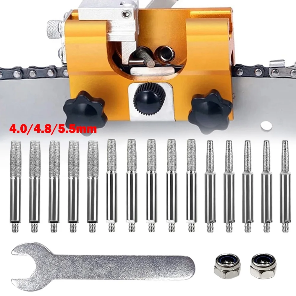 21pcs/set Chainsaw Sharpener Parts Diamond Coated Grinding Head Cylindrical Burr 4-5.5mm Portable Hand Chain Grinder Parts