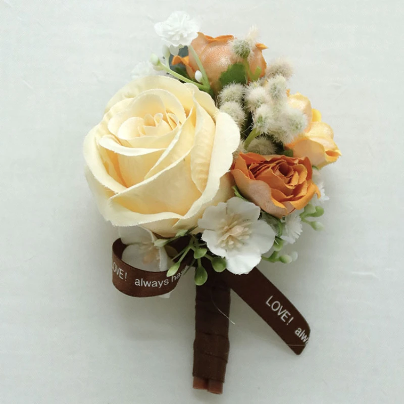 Flores artificiales de adorno Personal único para hombres, ramillete de novio y Boutonnieres, broche de Rosa Blanca, fiesta nupcial