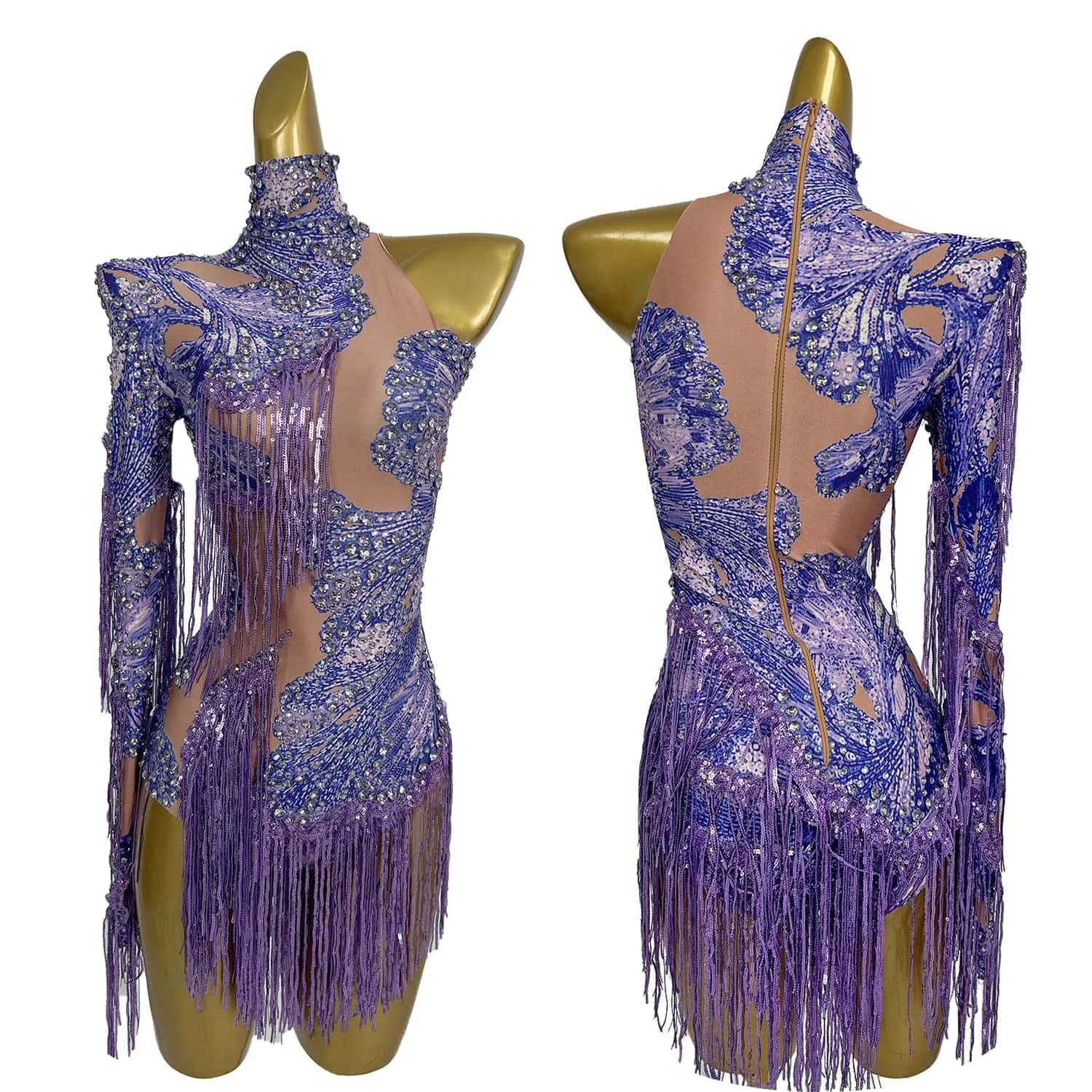 

Flashing Purple Sequins Fringes Bodysuit Women Sexy Performance Dance Costume Nightclub Bar Stage Leotard Celebrate Outfit Duxiu