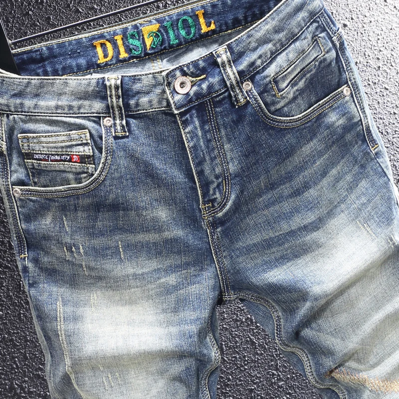 Jean Rétro Bleu Slim et artificiel astique pour Homme Pantalon de Styliste Hip Hop, Mode de Rue