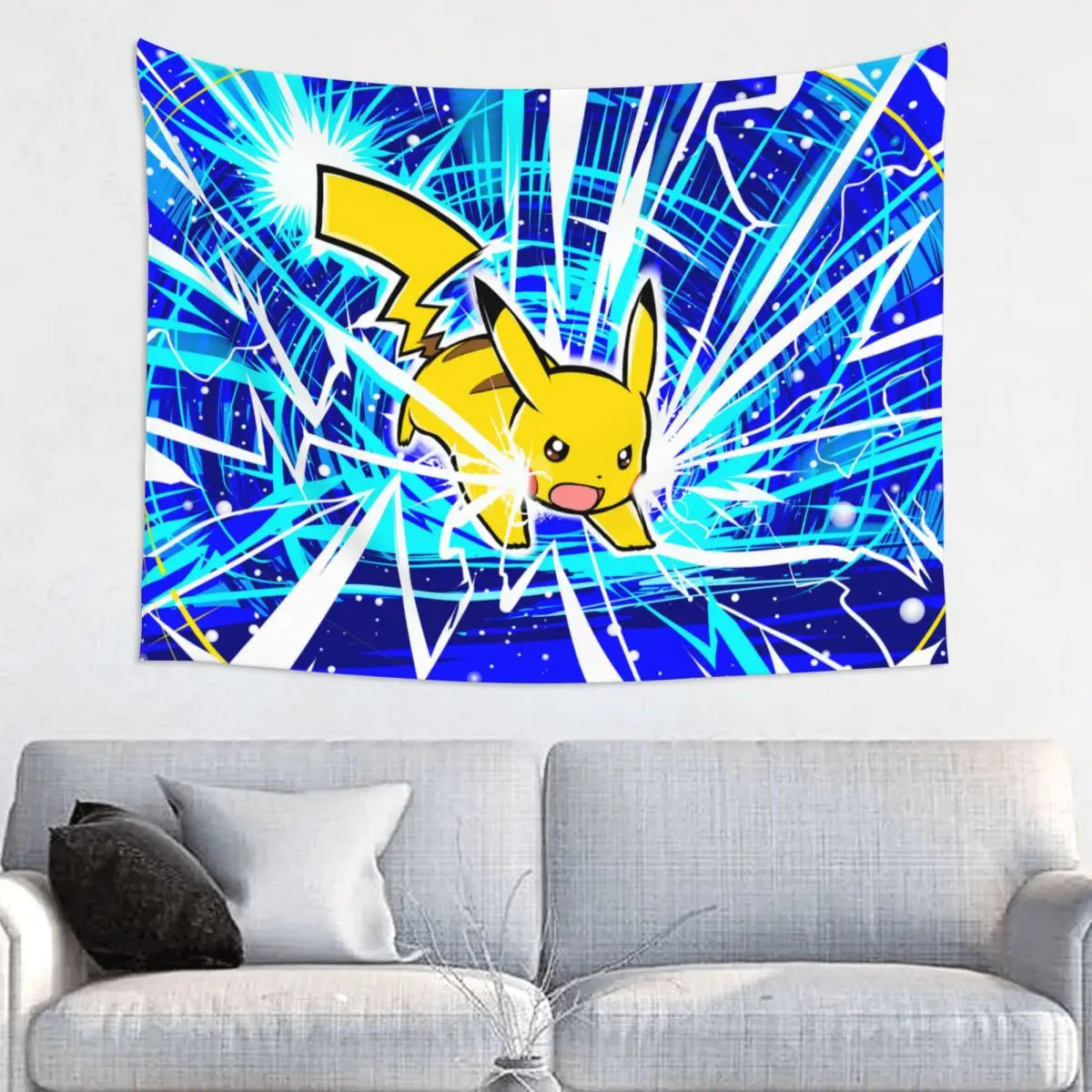 Custom P-Pikachus Anime Tapestry Wall Hanging for Living Room Hippie Japanese Cartoon Manga Tapestries Home Decor